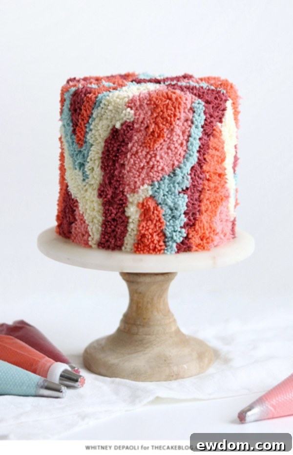 Shag Cake - how to make a fuzzy textured cake inspired by 70's shag carpet | by Whitney DePaoli for TheCakeBlog.com