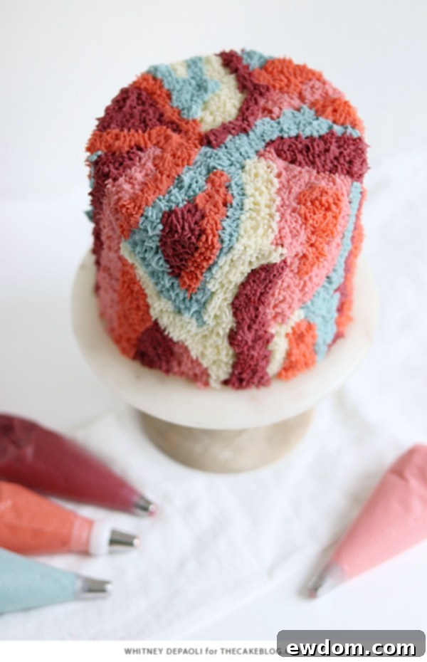 Shag Cake - how to make a fuzzy textured cake inspired by 70's shag carpet | by Whitney DePaoli for TheCakeBlog.com