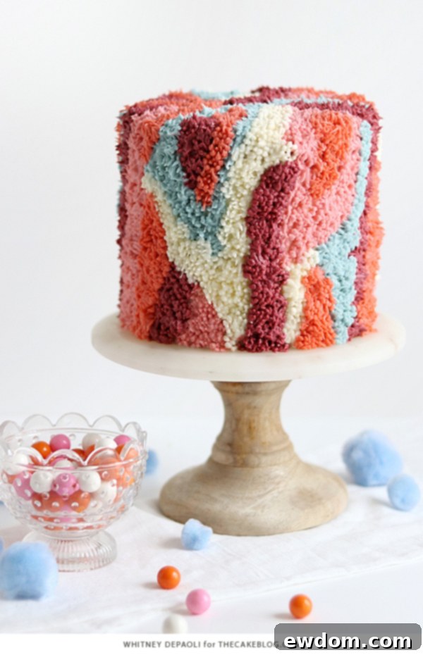 Shag Cake - how to make a fuzzy textured cake inspired by 70's shag carpet | by Whitney DePaoli for TheCakeBlog.com