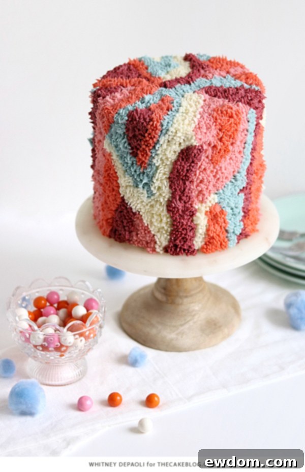 Shag Cake - how to make a fuzzy textured cake inspired by 70's shag carpet | by Whitney DePaoli for TheCakeBlog.com