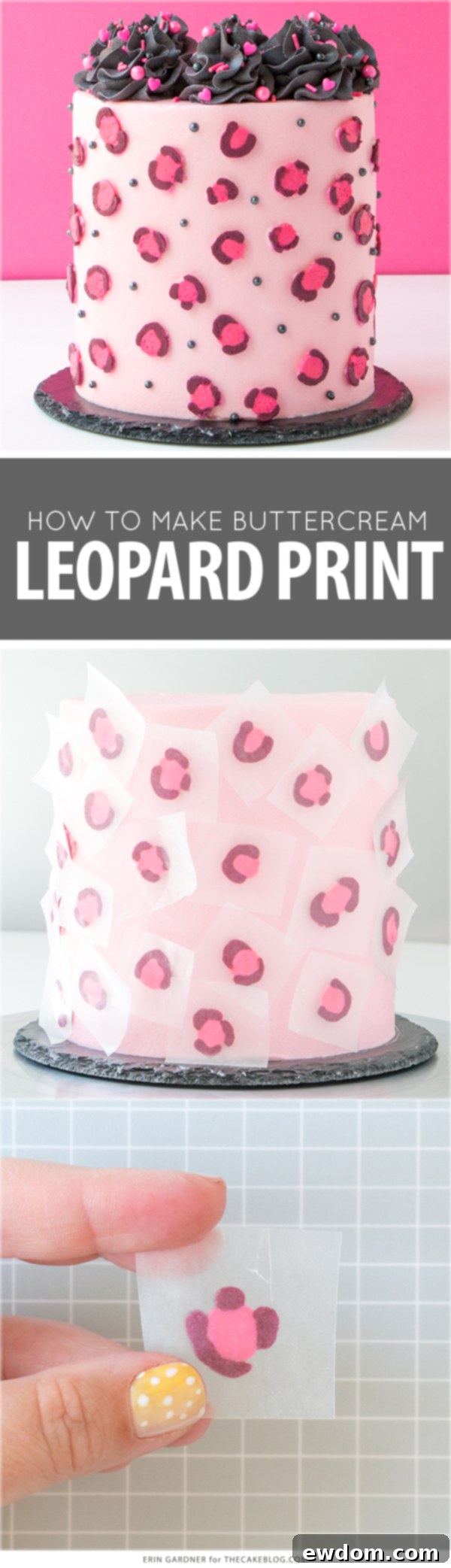 Chic Leopard Buttercream 2 Leopard Print Buttercream Cake - how to make a pink leopard print cake using buttercream frosting | by Erin Gardner for TheCakeBlog.com