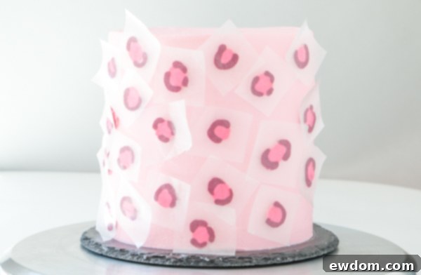 Chic Leopard Buttercream 13 Buttercream leopard spots carefully arranged on the cake