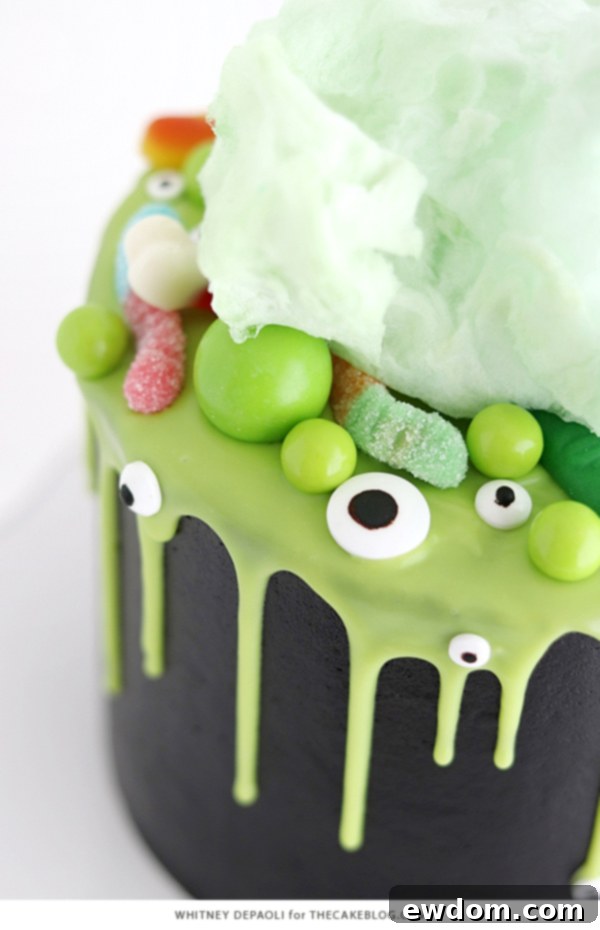 Sorceress's Potion Cake 19 The completed Witch Cauldron Cake, a perfect Halloween party centerpiece