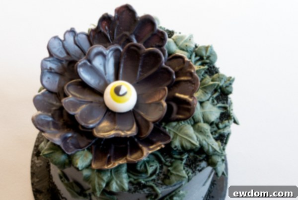 Gazing Chocolate Blossom 18 Chocolate Eyeball Flower - how to make a creepy black chocolate flower with an edible eyeball center | by Erin Gardner for TheCakeBlog.com