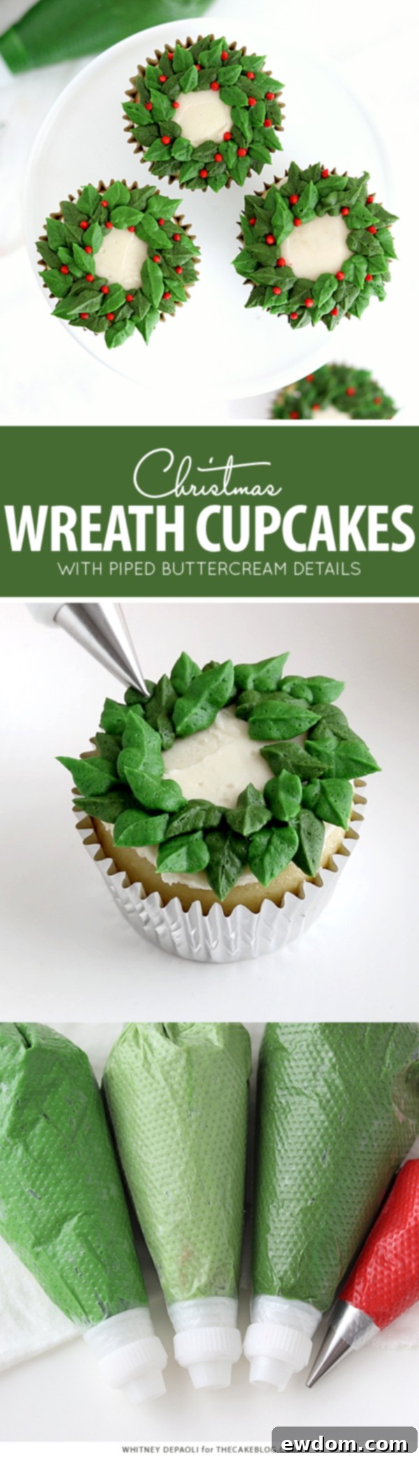 Festive Wreath Cupcakes 2 Christmas Wreath Cupcakes | by Whitney DePaoli for TheCakeBlog.com