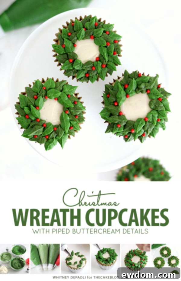 Festive Wreath Cupcakes 3 Stunning Christmas Wreath Cupcakes with intricate buttercream piping