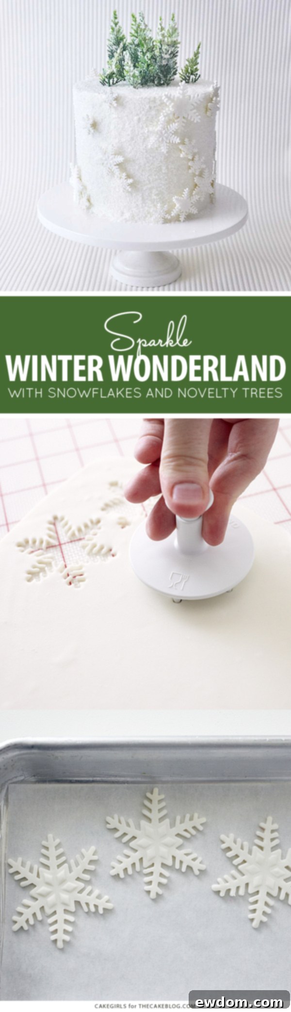 Enchanted Snowflake Cake 2 Winter Wonderland Snowflake Cake - Dazzling Layer Cake with Snowflakes and Frosted Trees