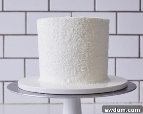 Enchanted Snowflake Cake 13 Sprinkling white sugar crystals on top of the cake with a spoon