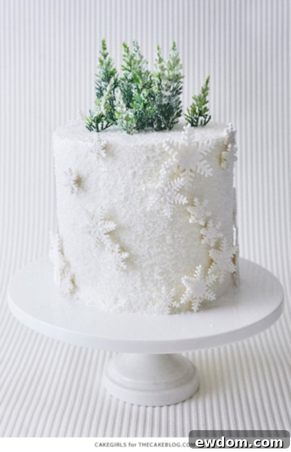 Enchanted Snowflake Cake 18 Beautiful full view of the Winter Wonderland Snowflake Cake with elegant decorations