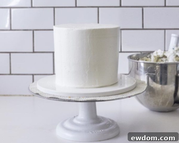 Enchanted Snowflake Cake 11 A 3-layer cake smoothly iced with buttercream, ready for decorating