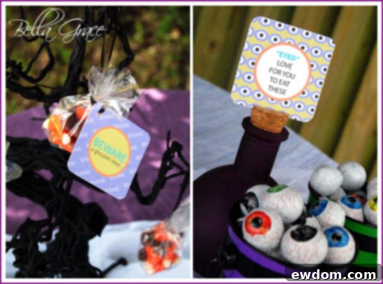 Close-up of Halloween Favor Tags, showcasing their intricate designs and potential for various uses.