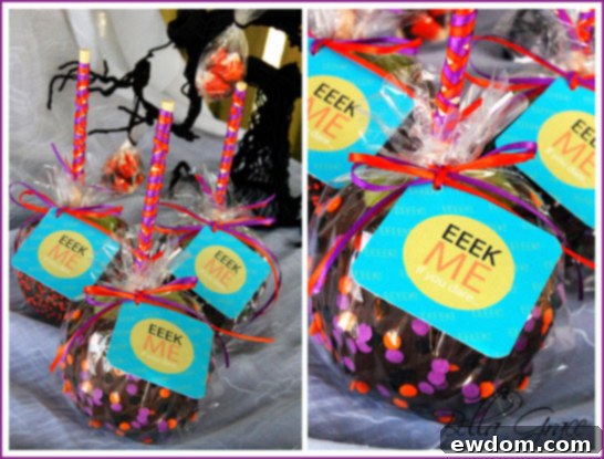 Gourmet Halloween Candy Apples, beautifully decorated and perfect as a luxurious party favor.