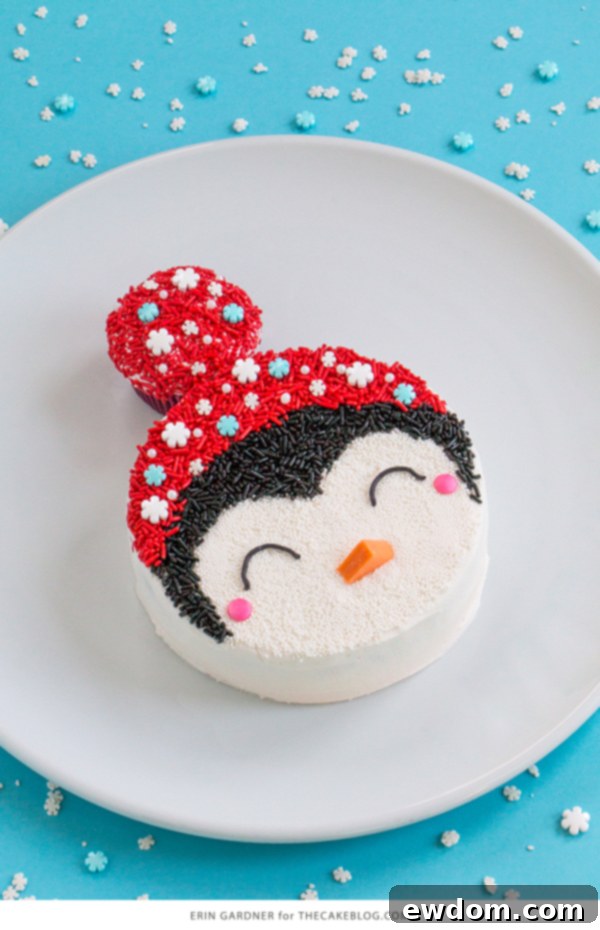 Tuxedo Treat 3 Penguin Cake - a sprinkle coated penguin cake with customization options