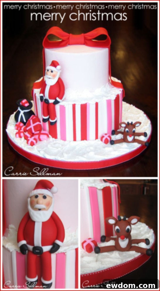 Whimsical Christmas Cake Featuring Santa and Rudolph Christmas Cake with Santa and Reindeer