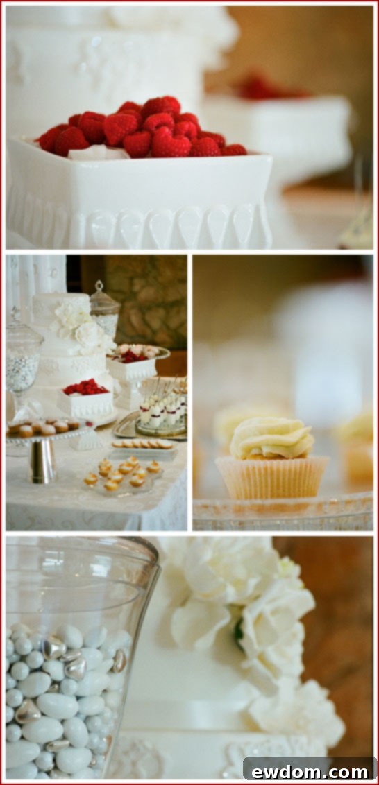 Elegant White Dessert Bar Details Elegant White Dessert Bar close-up with various treats