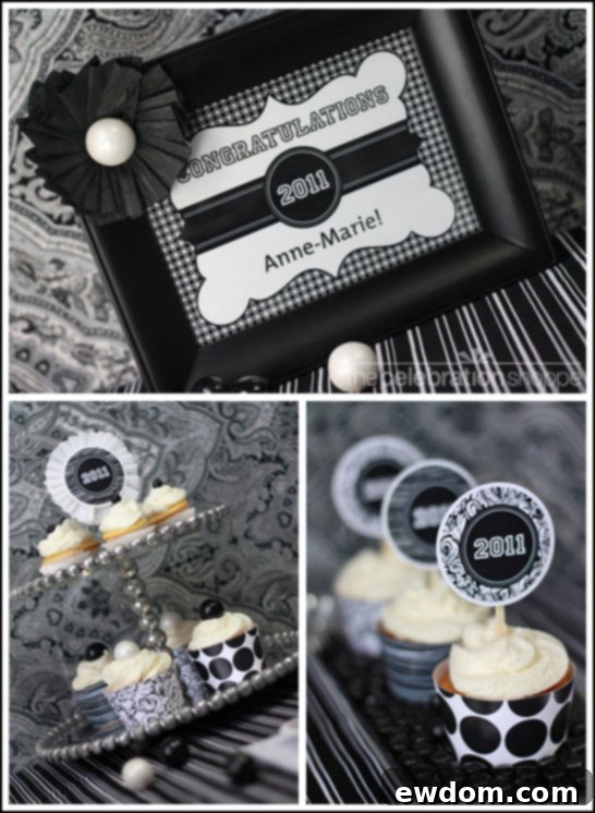 Chic Black & White Graduation Party Table Setting