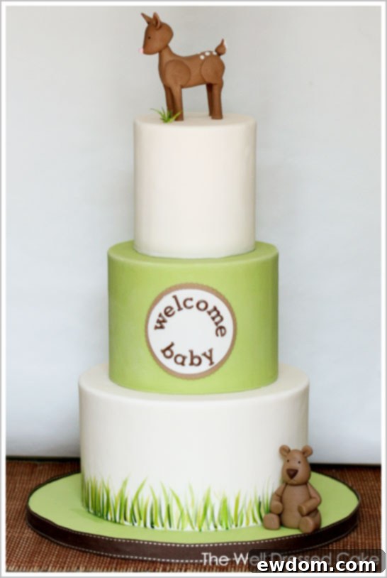 Woodland Baby Shower Cake by The Well Dressed Cake showcasing intricate details and natural elements