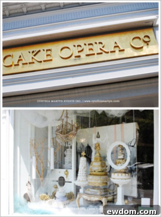 Cake Opera Co. in Toronto, featuring an exquisite window display of artistic cakes and confections