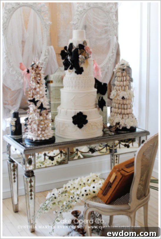 Stunning French Macaron Cake Tower by Cake Opera Co., elegantly decorated for a special occasion