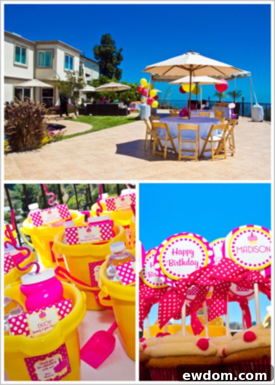 Little Sunshine 1st Birthday Party Dessert Table and mimosa bar