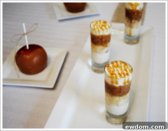 Layered Caramel Apple Cake Shooters with Cream Cheese Icing