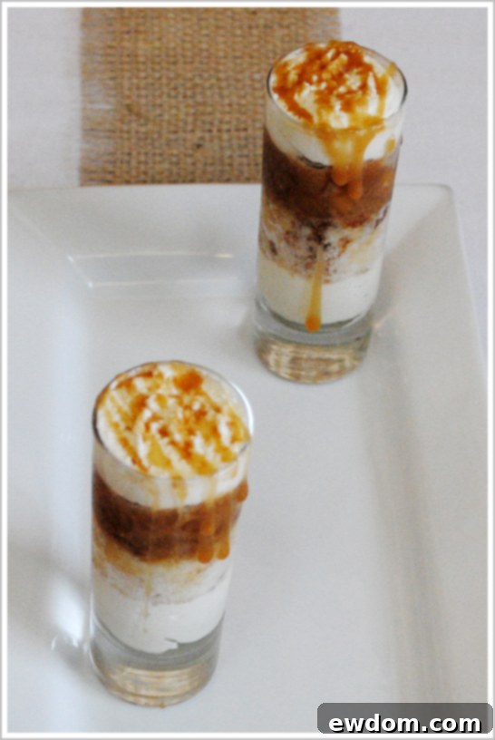 Close-up of Homemade Caramel Apple Cake Shooters Layers