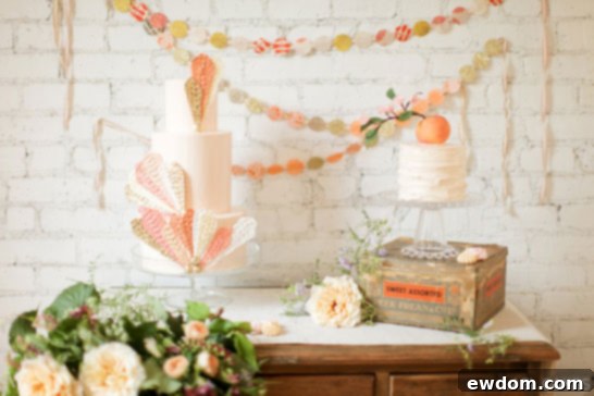 The Cake Trio Phenomenon 3 Close-up of one of the three peach and cream cakes by Lael Cakes, showcasing intricate detail