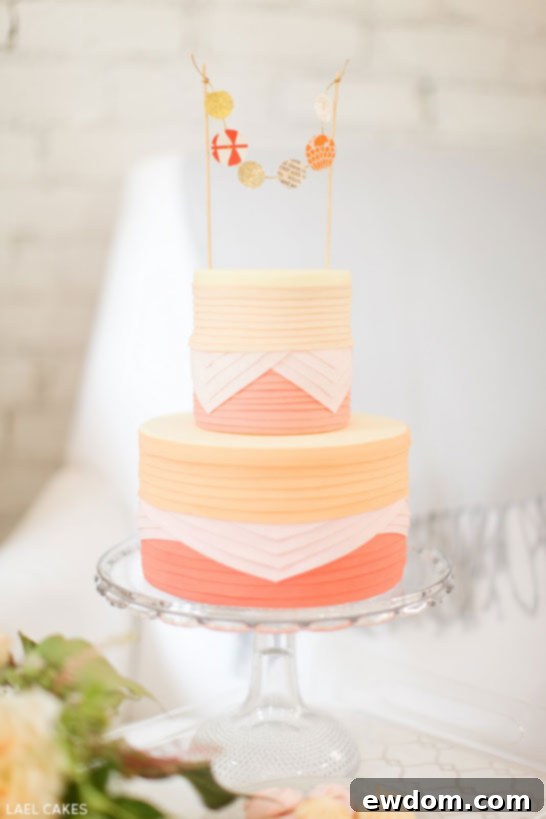 The Cake Trio Phenomenon 4 Three elegant wedding cakes in peach, cream, and gold by Lael Cakes on a styled table