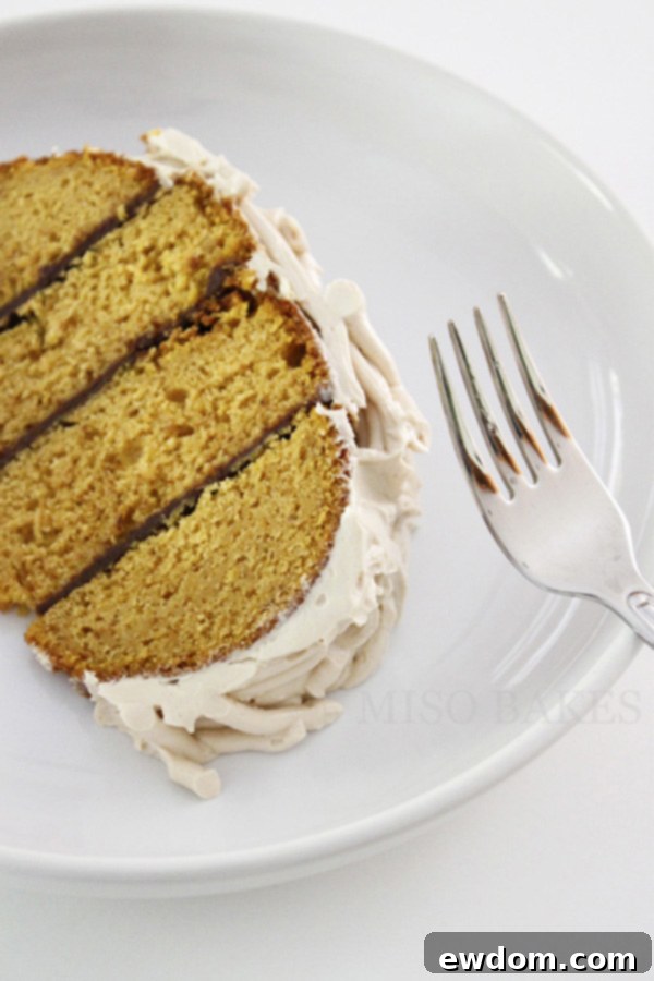 Autumn Hearth Pumpkin Bundt 9 A delectable slice of Rustic Pumpkin Cake with Chocolate Ganache filling and buttercream