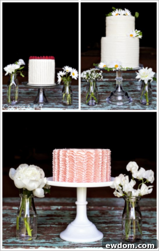 Heavenly Buttercream Cake Trio Perspective Heavenly Cake Trio with Rustic Farm Backdrop