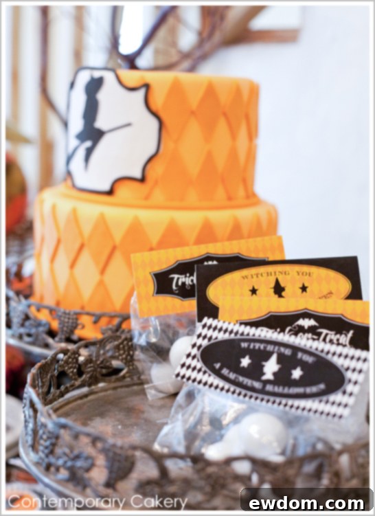Two-tiered Bewitching Halloween Cake by Contemporary Cakery