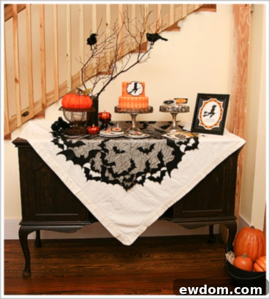 Overall view of the Bewitching Halloween Dessert Table
