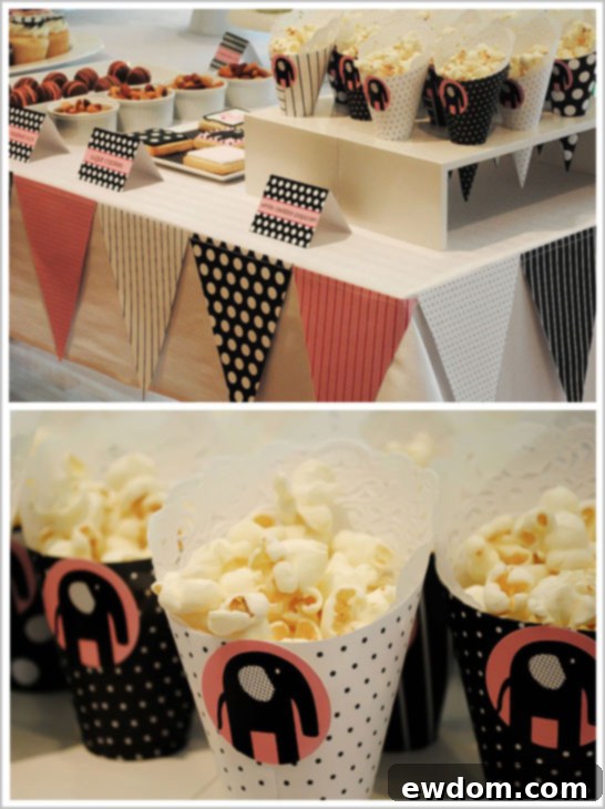 Modern Elephant Baby Shower Savory Snacks for Baby Shower Popcorn Cones