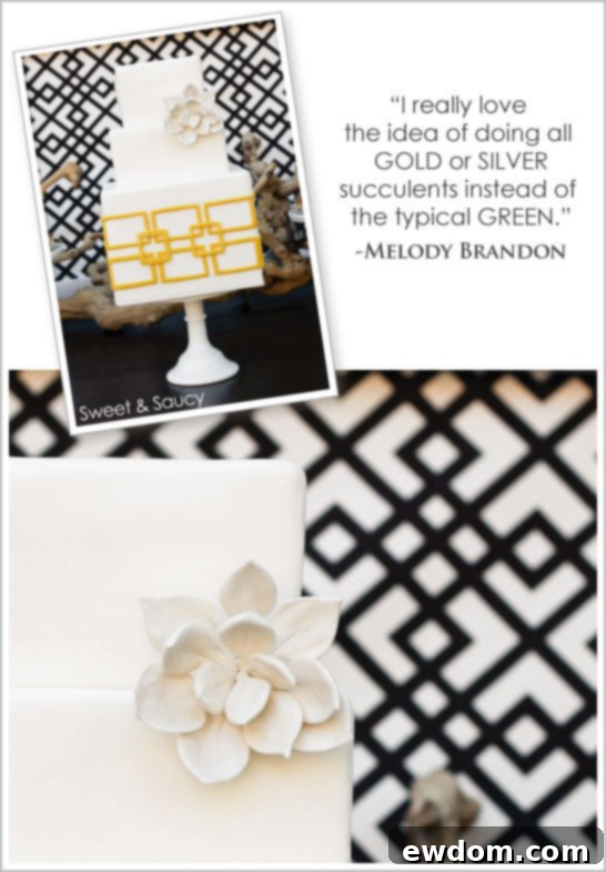 White Succulent Wedding Cake by Sweet & Saucy Exquisite white succulent cake by Sweet & Saucy Shop, demonstrating elegant texture and monochromatic design with delicate sugar succulents.