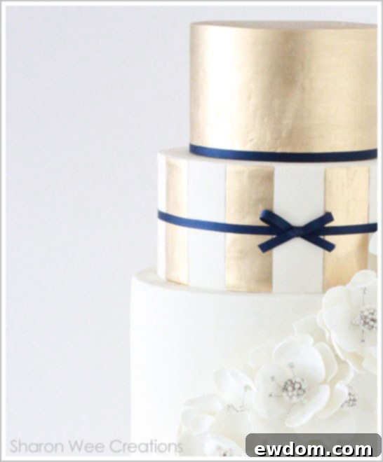 Gold and Navy Winter Wedding Cake Inspiration Stunning 5-Tier Gold and Navy Winter Wedding Cake by Sharon Wee Creations