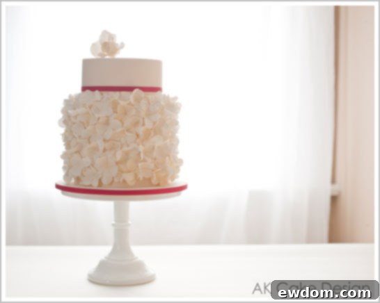 Detail of White Blossoms on Winter Wedding Cake