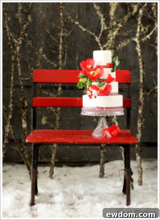 Snowy Winter Wedding Cakes Snowy Winter Wedding Cakes featuring Red Poppies and Bittersweet Berries