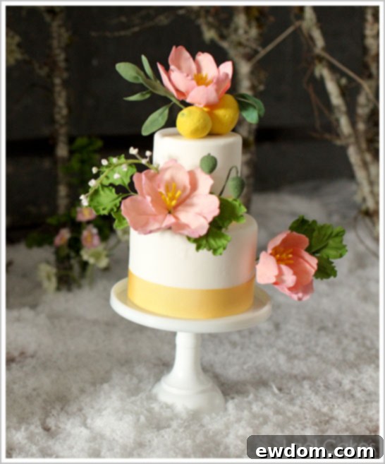Snowy Winter Wedding Cakes Snowy Winter Wedding Cakes with Meyer Lemons and Pink Tulips