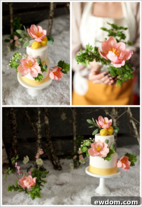 Snowy Lemon Winter Wedding Cakes Close-up of Snowy Lemon Winter Wedding Cakes