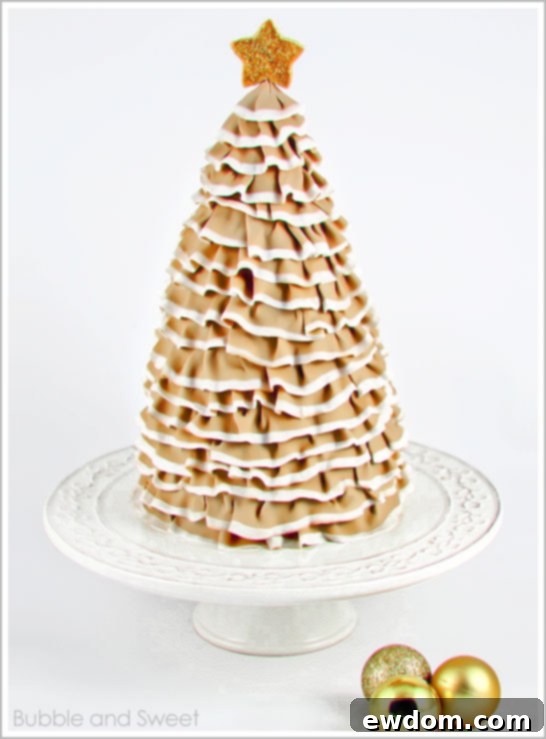 Elegant Ruffle Christmas Tree Cake in Cream and Gold by Bubble and Sweet