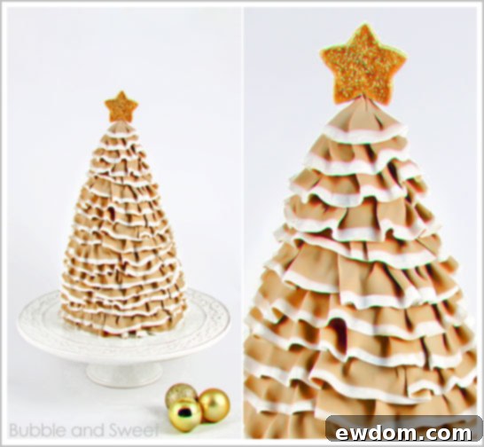Detailed Close-up of Intricate Ruffles on Christmas Tree Cake