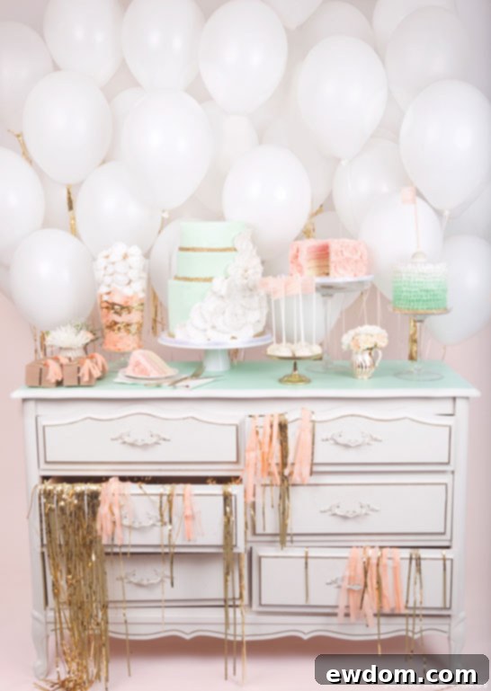 Romantic Peach and Mint Dessert Table by Jenna Rae Cakes for Elegant Events