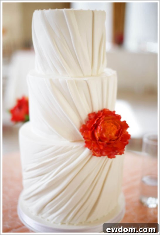 Detailed View of an Elegant Ruched Wedding Cake